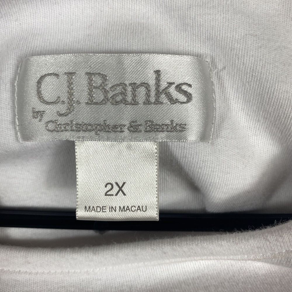 CJ Banks Womens Shirt Size 2X White Christmas Mittens Scarf Long Sleeve Top - Picture 3 of 9